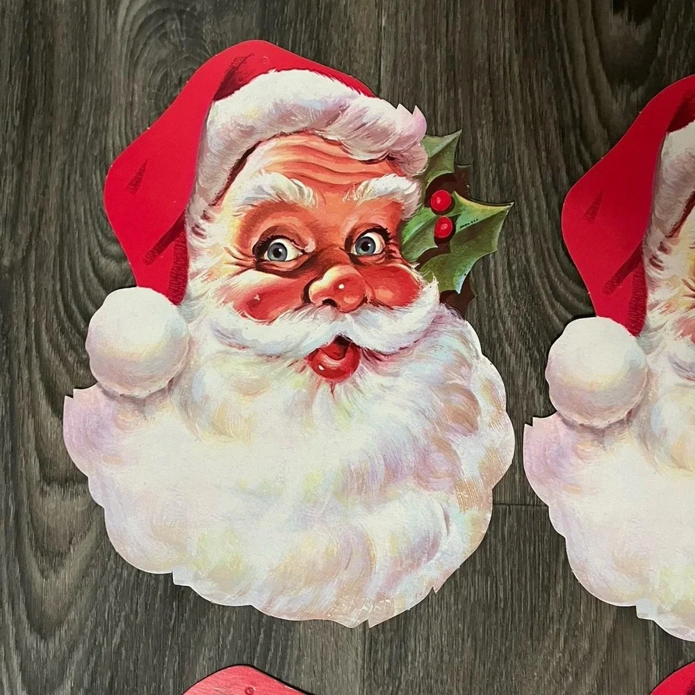 Vintage Lot Of 4 Eureka Santa Claus Die Cut Cardboard Window Wall Decor USA